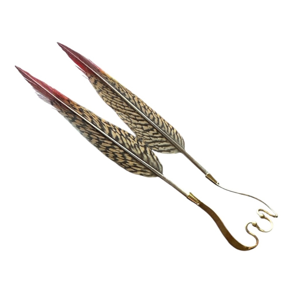 RARE Malakai Vertical Golden Pheasant Feather Nose Cuff Septum Gold Plated